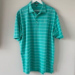 Peter Millar Summer Comfort Men’s Golf Polo Green Striped Stretch Wicking XL